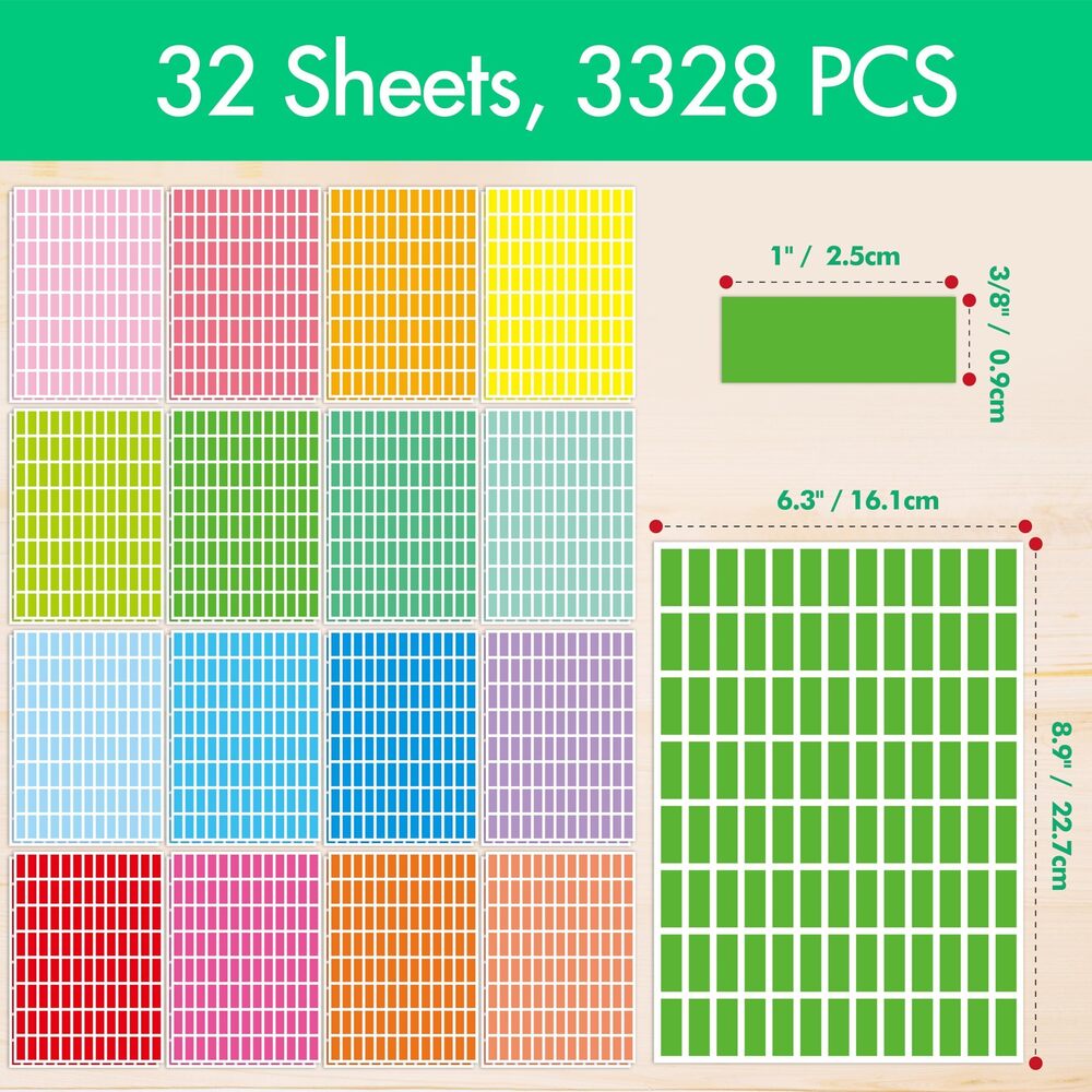 1997 3328 Color Coding Labels, 16 Colors Blank Stickers Mini Rectangular - Picture 2 of 7